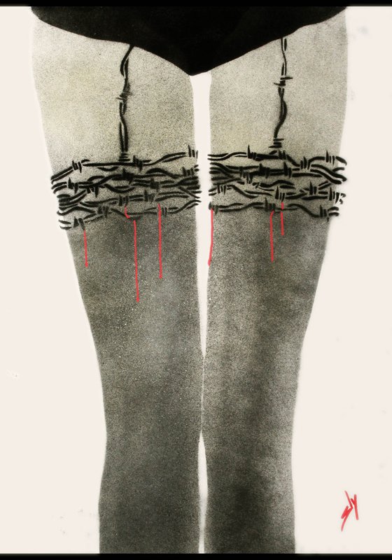 Barbed wire stockings (on plain paper).