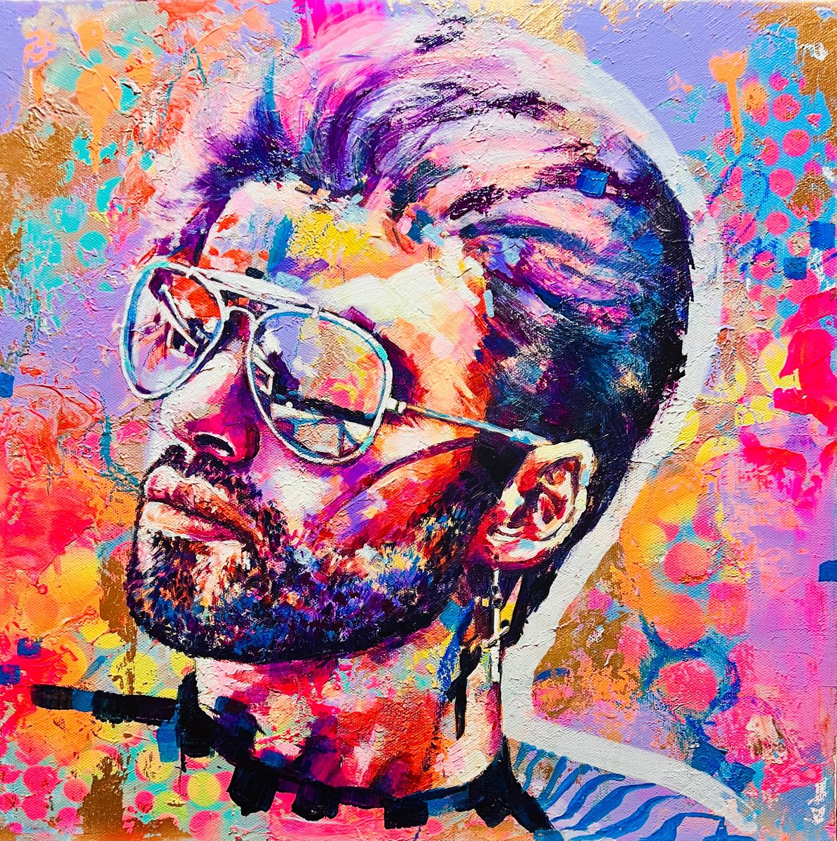 Expressive Portrait Acrylic Painting By Kirsten Todd, 16 X 17", Iconic - George Michael, Original Artwork