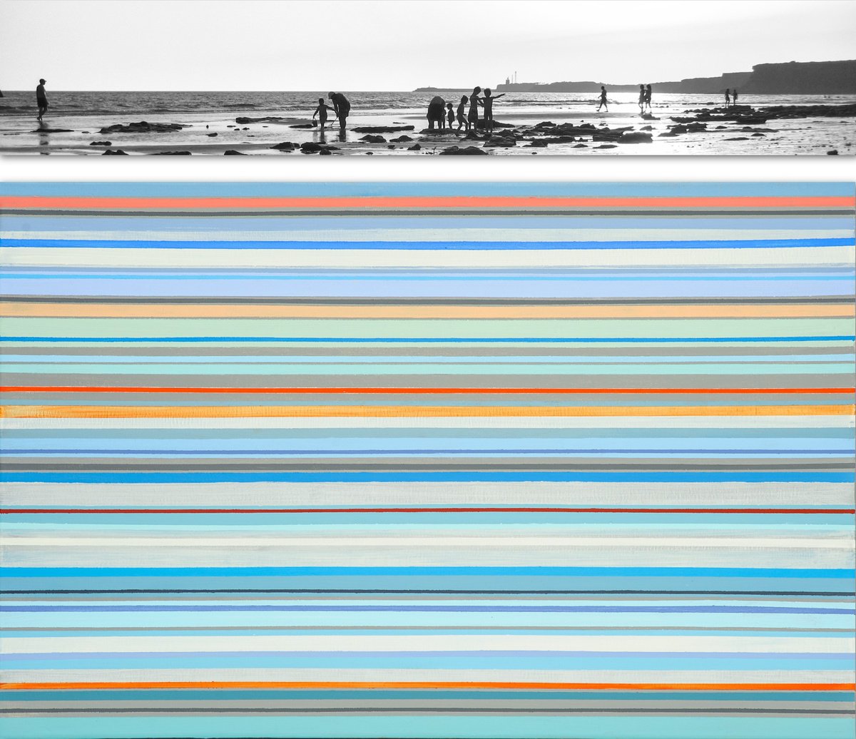 Geometric Landscape Painting By Susana Sancho Beltran, 36 X 33", Emotional Landscape 18 (Beach), Original Artwork