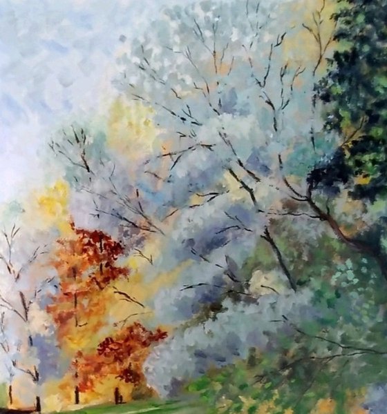 Park and pond in early autumn