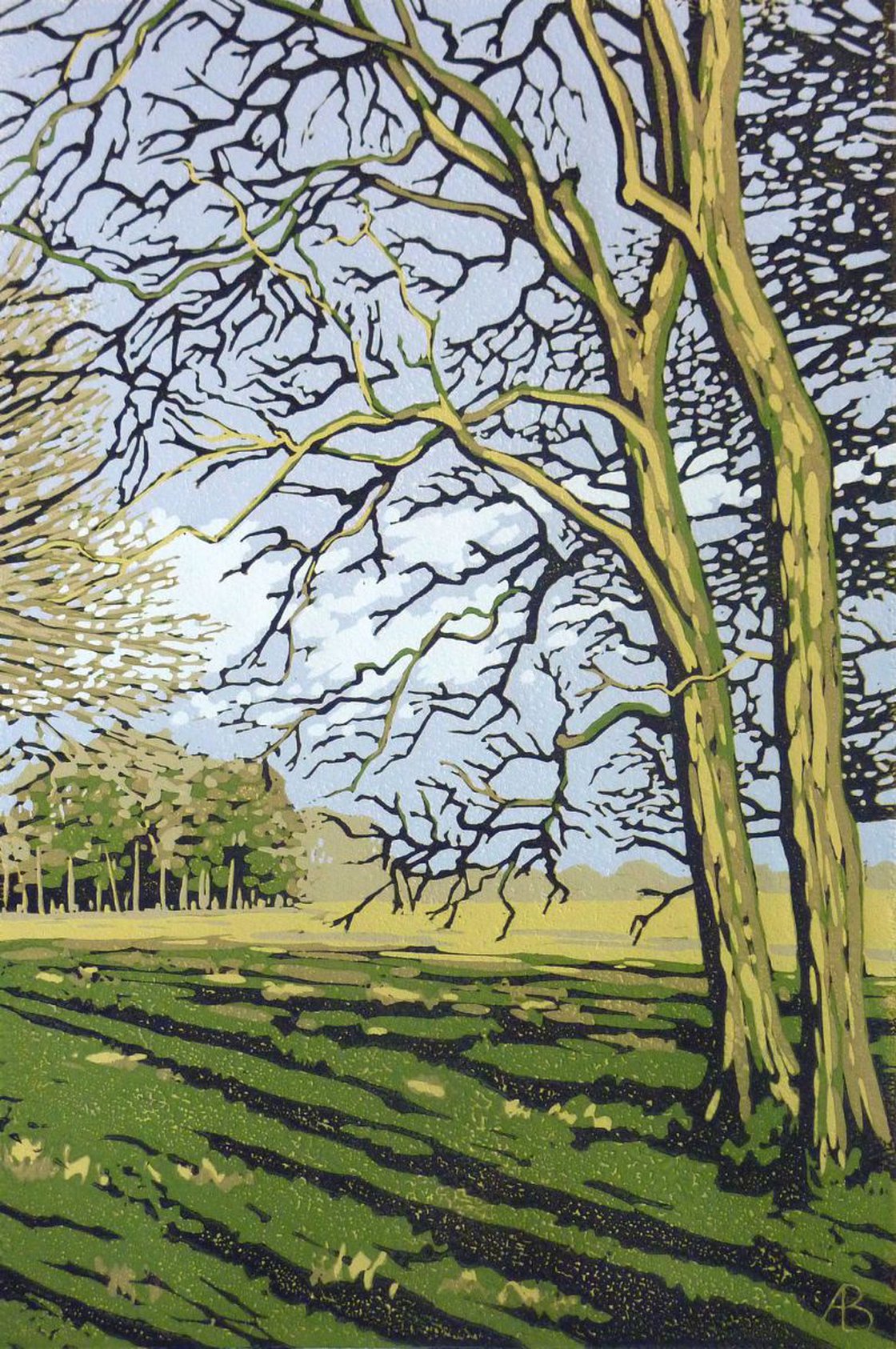 Winter Sun, Stowe Linocut by Alexandra Buckle | Artfinder