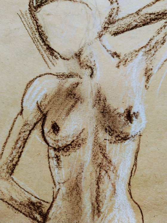 Nude. drawing on beige paper