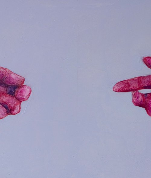 two pink hands on blue by Olivier Payeur