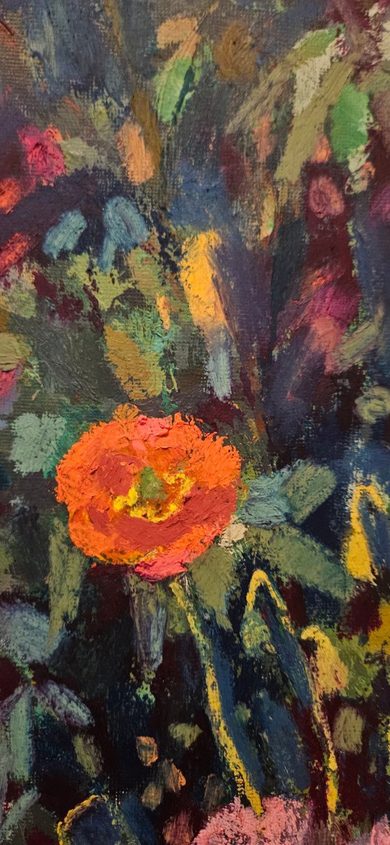 Hidden Poppy, semi-abstract floral painting