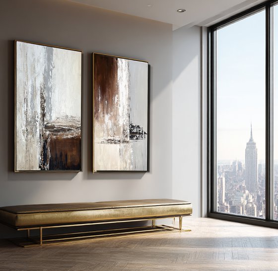 Rhythm of Elements diptych. umber ivory set