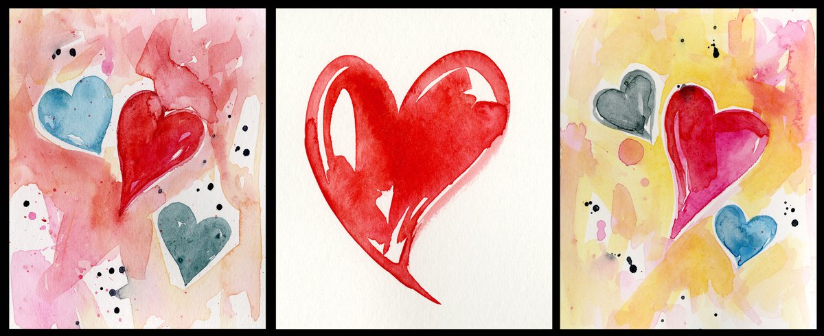 Valentine Heart Set 4 - 3 Watercolor Paintings by Kathy Morton Stanion by Kathy Morton Stanion