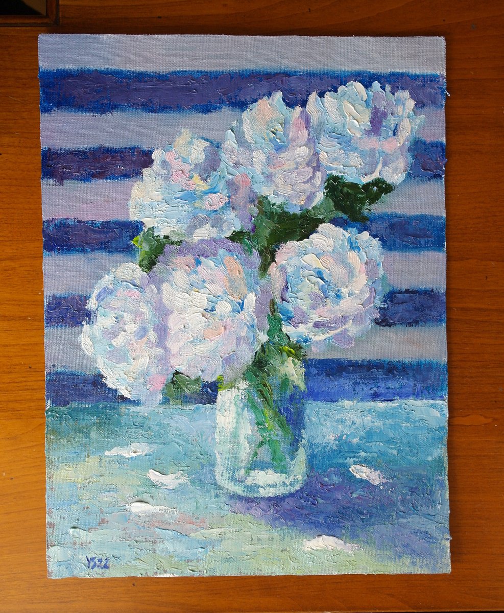 Impressionistic Botanical Oil Painting By Juri Semjonov, 12 X 16", Peonies 2, Original Artwork
