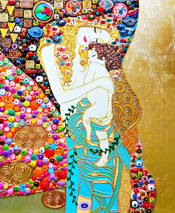 Mother and child (Klimt inspired). Natural precious stones & mosaic