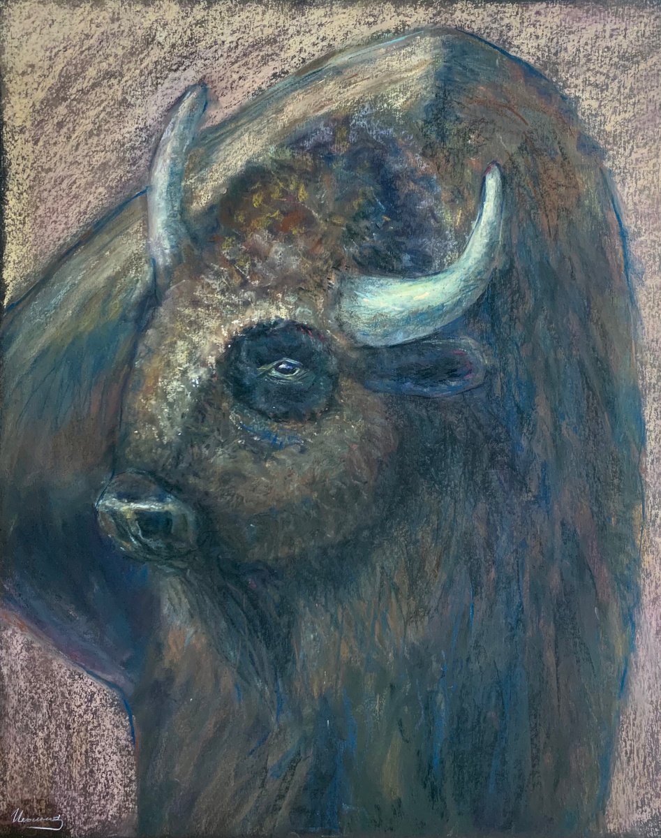 BISON- Soft pastel on paper, office art, decor, home decor, painting for the bedroom, bach... by Tatsiana Ilyina