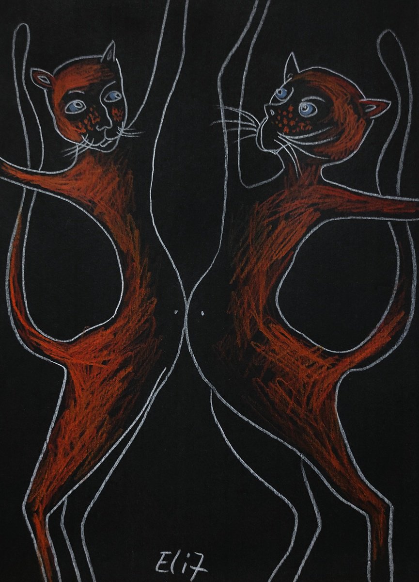 Expressive Animal Pencil Drawing By Elisheva Nesis, 9 X 13, Ginger Dance, Original Artwork