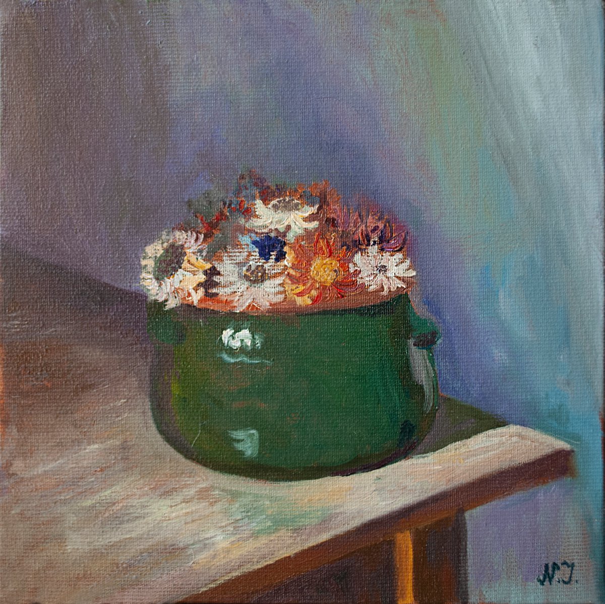 Still Life with Eathenware and Flowers by Nikola Ivanovic