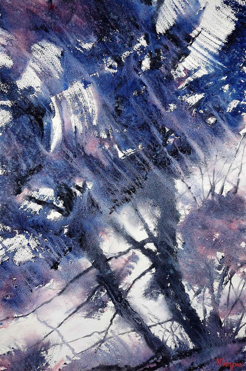 Expressive Abstract Watercolour By Neil Wrynne, 15 X 22", The Frozen Wind, Original Artwork