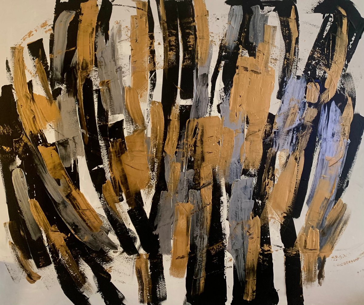 Large abstract gold and silver painting by Emmanouil Nanouris