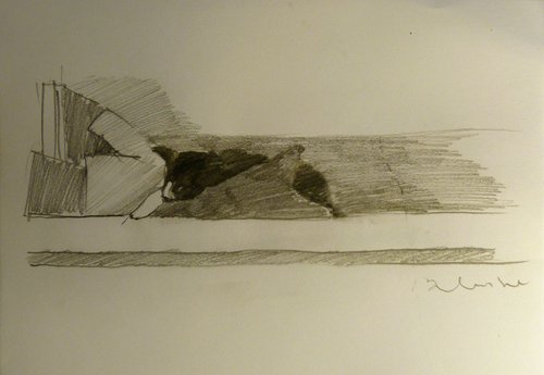 Mimi the cat in the mezzanine, life drawing 21x15 cm by Frederic Belaubre
