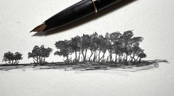 Trees in Pen and Ink - Norfolk Landscape English Countryside