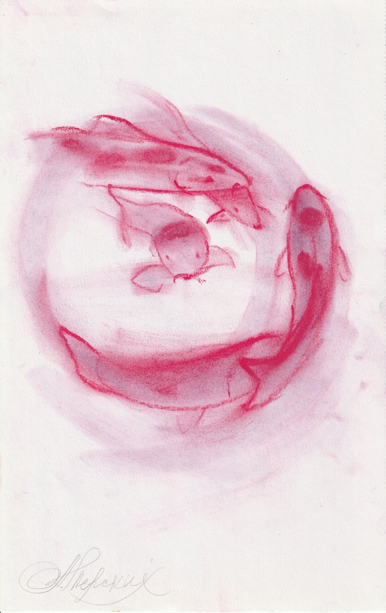 Animal Pastel Drawing By Anastasia Terskih, 7 X 11, Koi, Original Artwork