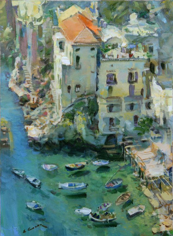 Original Oil Painting on Canvas "Boats in Capri"