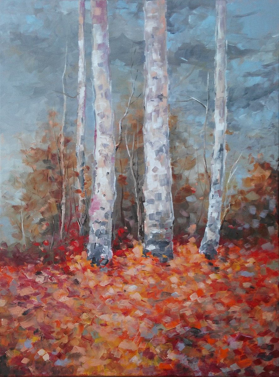 Impressionistic Landscape Oil Painting By Emilia Milcheva, 24 X 31, Autumn Moods, Original Artwork