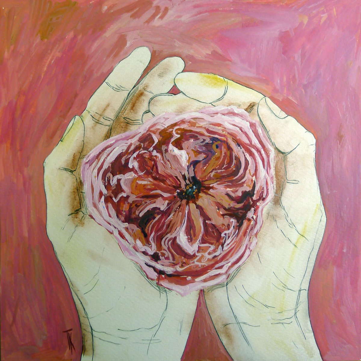 Pink heart in the palms by Tatyana Kaganets