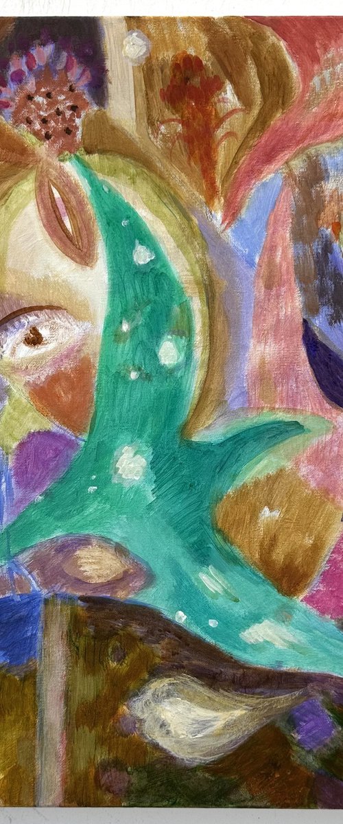 Green bird painting by Mengqiu Li