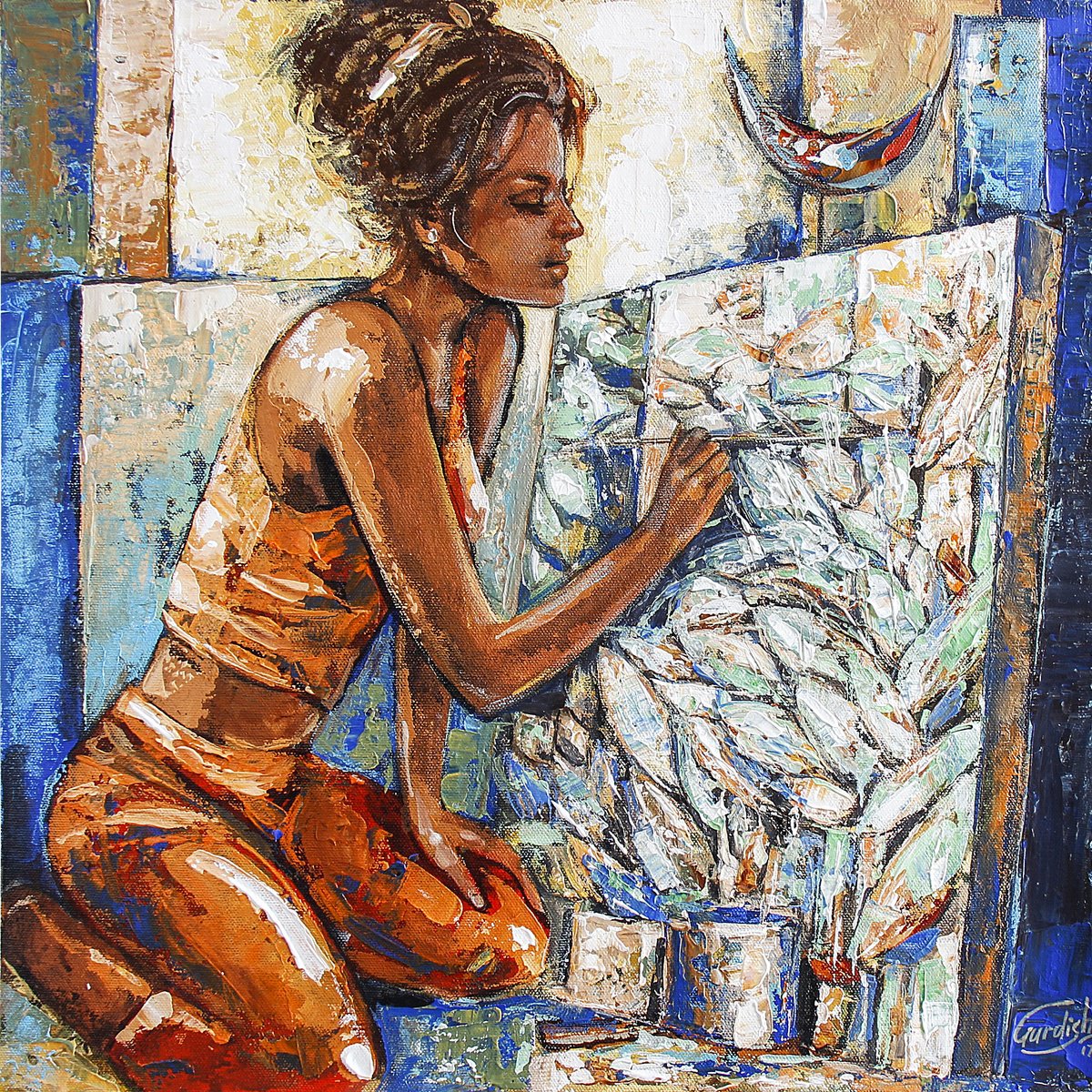 Abstract Still Life Acrylic Painting By Artist Gurdish Pannu, 18 X 18, The Painting Of The Day, Original Artwork