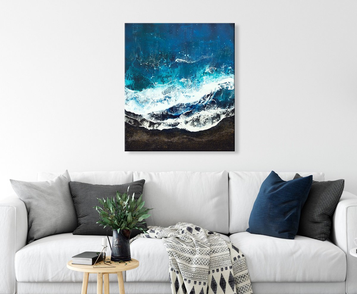 Abstract Landscape Painting By Milena Gaytandzhieva, 24 X 28", Nordic Waves, Original Artwork