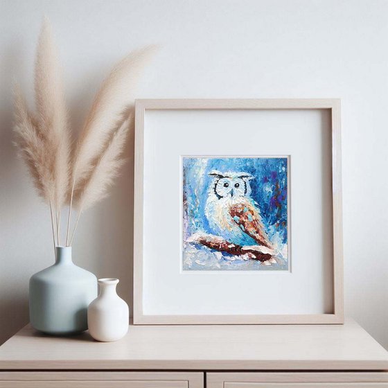 Owl Painting Original Art Bird Artwork Mini Wall Art