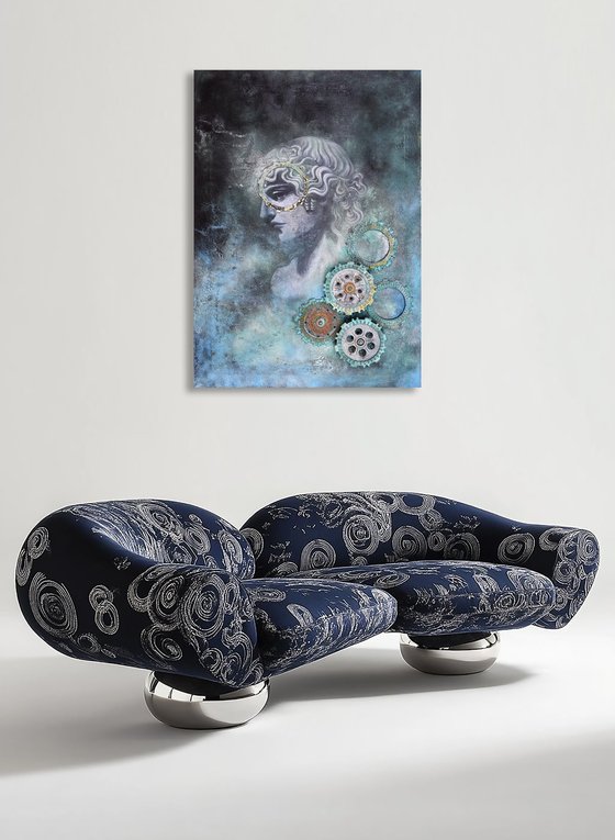 Volto composto tra la nebbia del tempo