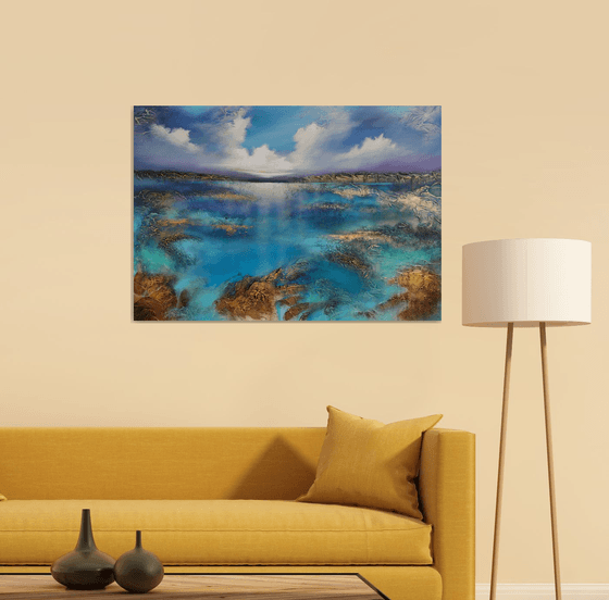 A beautiful large modern semi-abstract seascape painting "Wonderland"