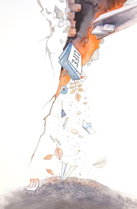 A book was put off “until later” / ORIGINAL watercolor 38x56cm (15x22in)
