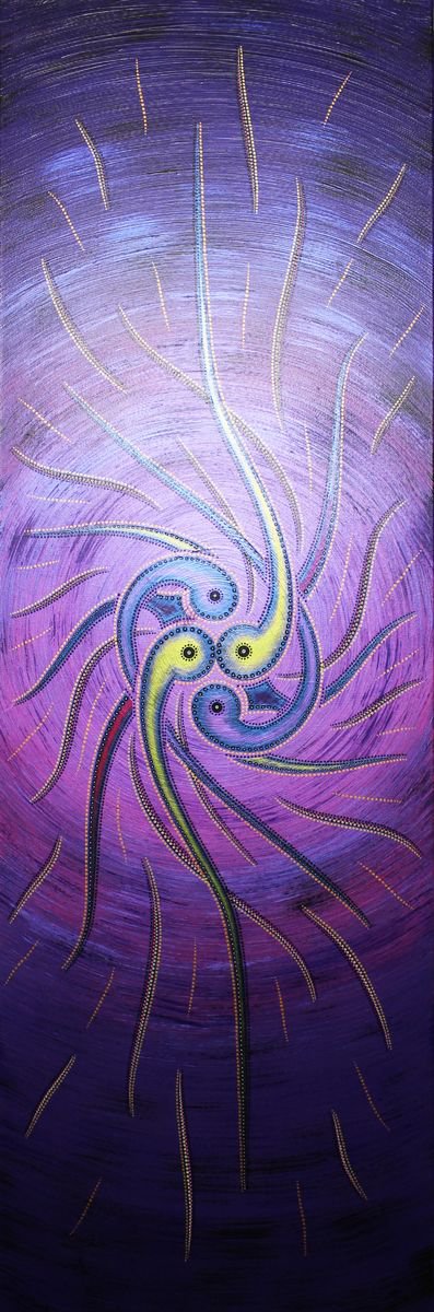 Geometric Abstract Acrylic Painting By Jonathan Pradillon, 16 X 47, Sense Of Purplish Movement, Original Artwork