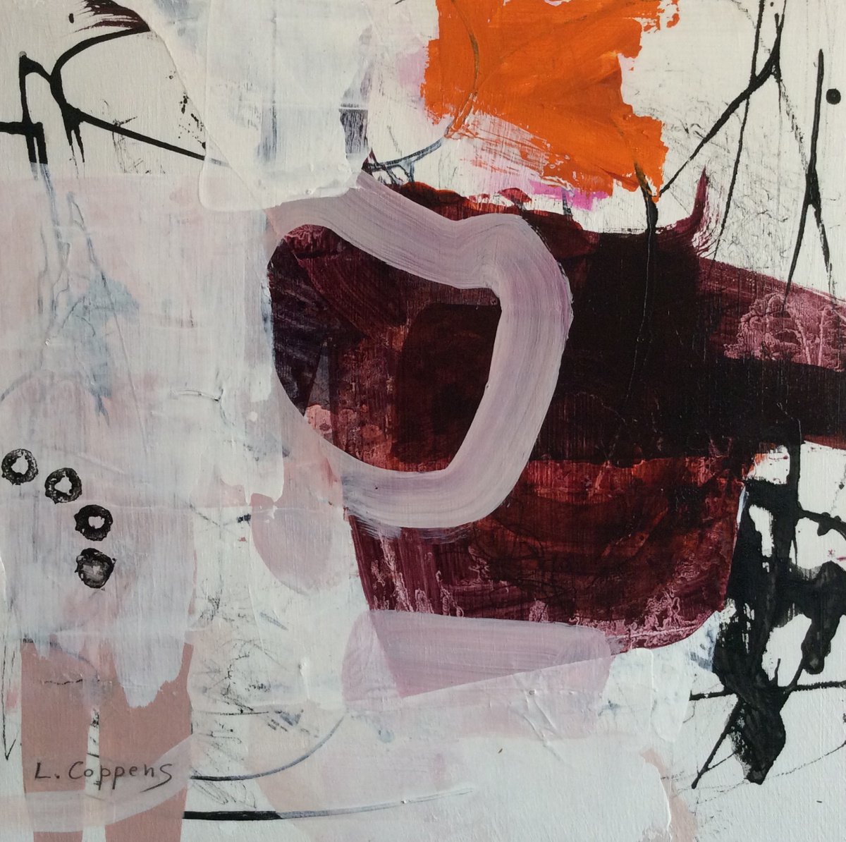 Abstract Acrylic Painting By Linda Coppens, 12 X 12", Pieces Of Imagination Iv, Original Artwork