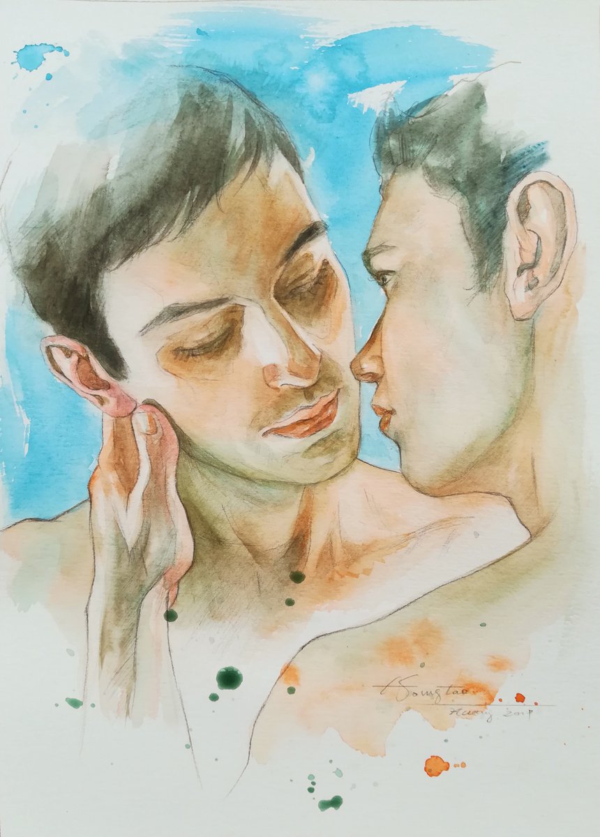 Impressionistic Portrait Watercolour By Hongtao Huang, 7 X 10, Portrait Of Men#201127, Original Artwork