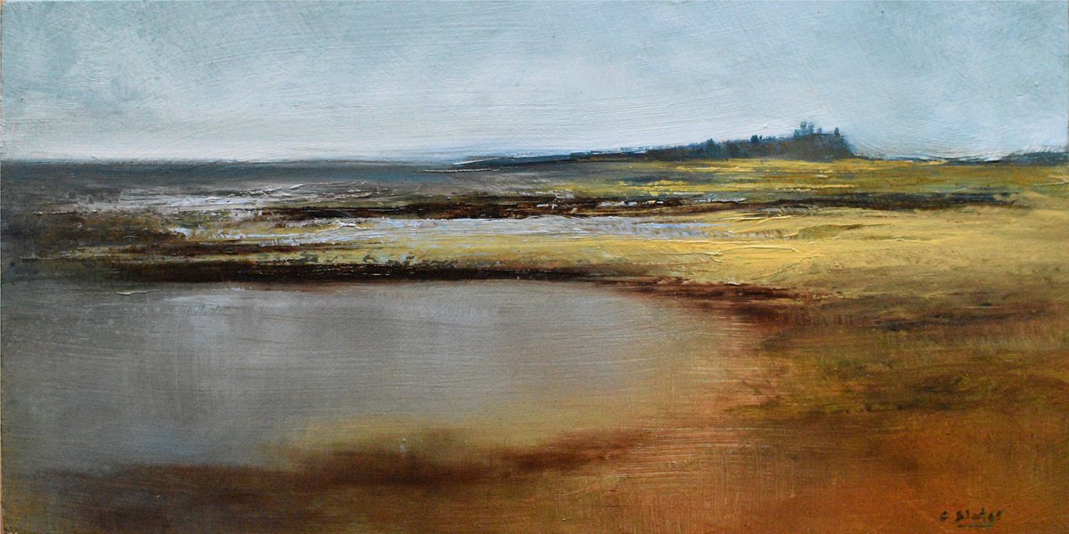 Expressive Landscape Oil Painting By Colin Slater, 9 X 5, Dunstanburgh Castle, Original Artwork