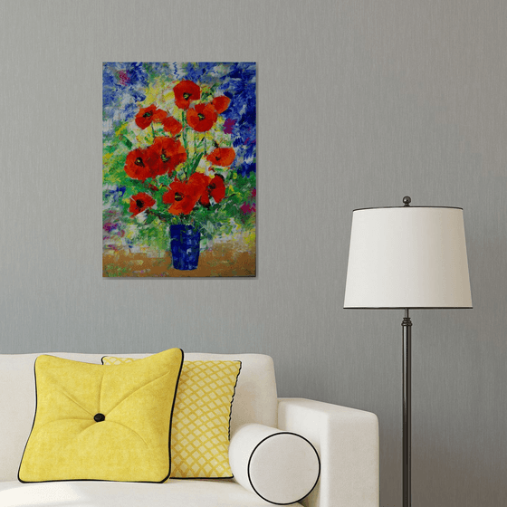 poppies in an ultramarine vase