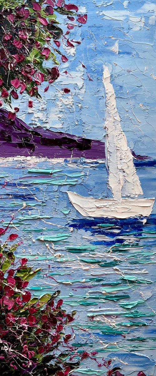 Amalfi Sailboat Painting by Halyna Kirichenko