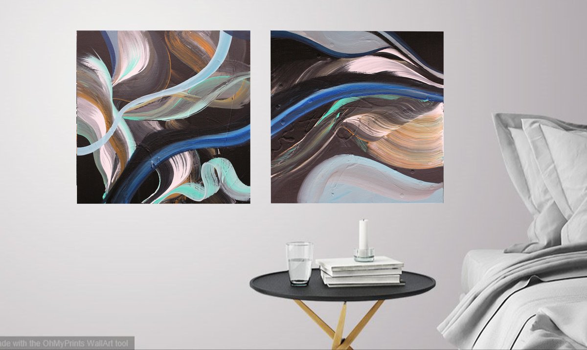 Organic Abstract Acrylic Painting By Susan Wooler, 31 X 16", Escape From Reality Diptych, Original Artwork