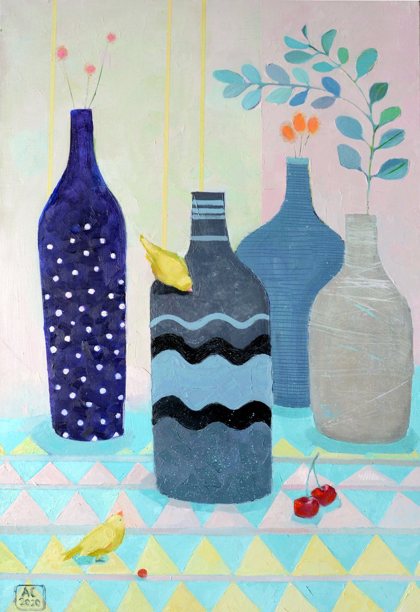 Still life with blue bottles by Alexandra Sergeeva