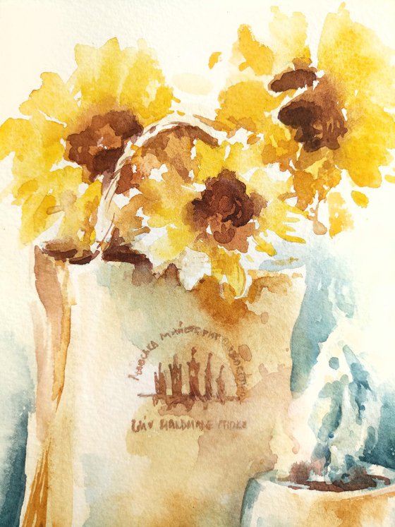 Modern still life "Four Seasons - AUTUMN" original watercolor sketch