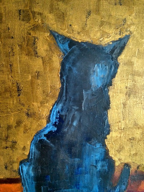 Black Cat on a Golden Background Painting, 40х40 cm