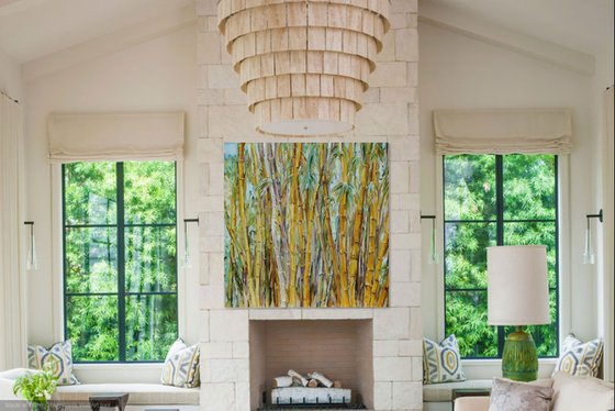 SINGING BAMBOO №1 - large original oil painting, panel, plants and trees, landscape art, home interior decor. 146х146