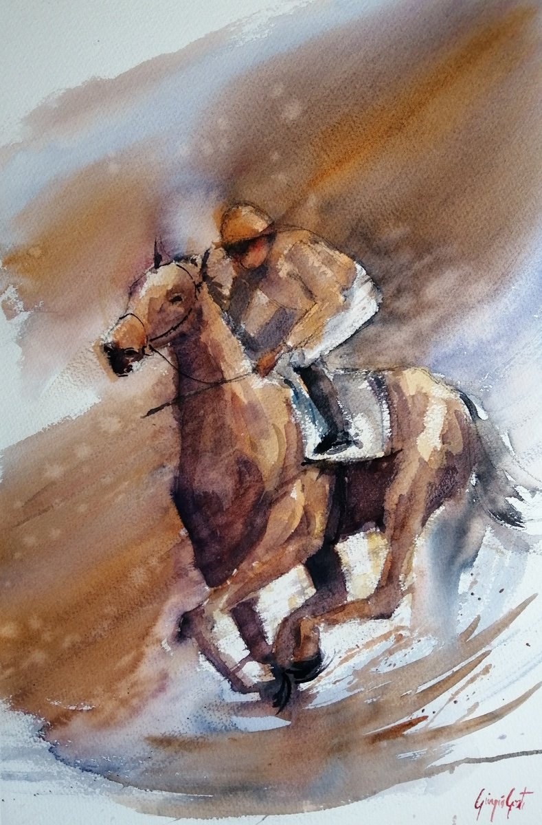 Impressionistic Watercolour , The Horse Race 50 By Giorgio Gosti, 14 X 21, Artwork For Sale On Artfinder