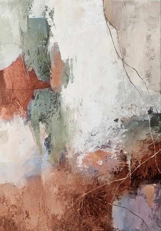 "Orange brume" Green terracotta abstract