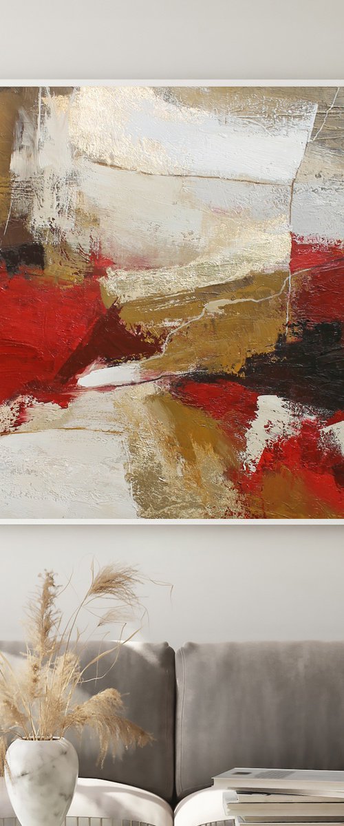 "Passion" Burgundy gold abstract art by Yana Sagan