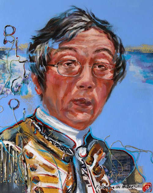 Satoshi Nakamoto Portrait on wood by Antigoni Tziora