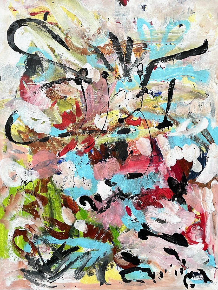 Expressive Abstract Acrylic Painting By Christel Haag, 20 X 26, Ready For Easter, Original Artwork