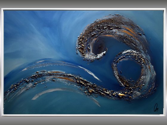 Wild Sea  - Abstract Art - Acrylic Painting - Canvas Art - Framed Painting - Abstract Golden Sea Painting - Ready to Hang