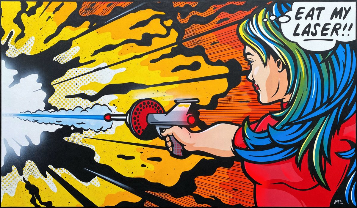 Urban And Pop Portrait Acrylic Painting By Jamie Lee, 47 X 28, Eat My Laser, Original Artwork