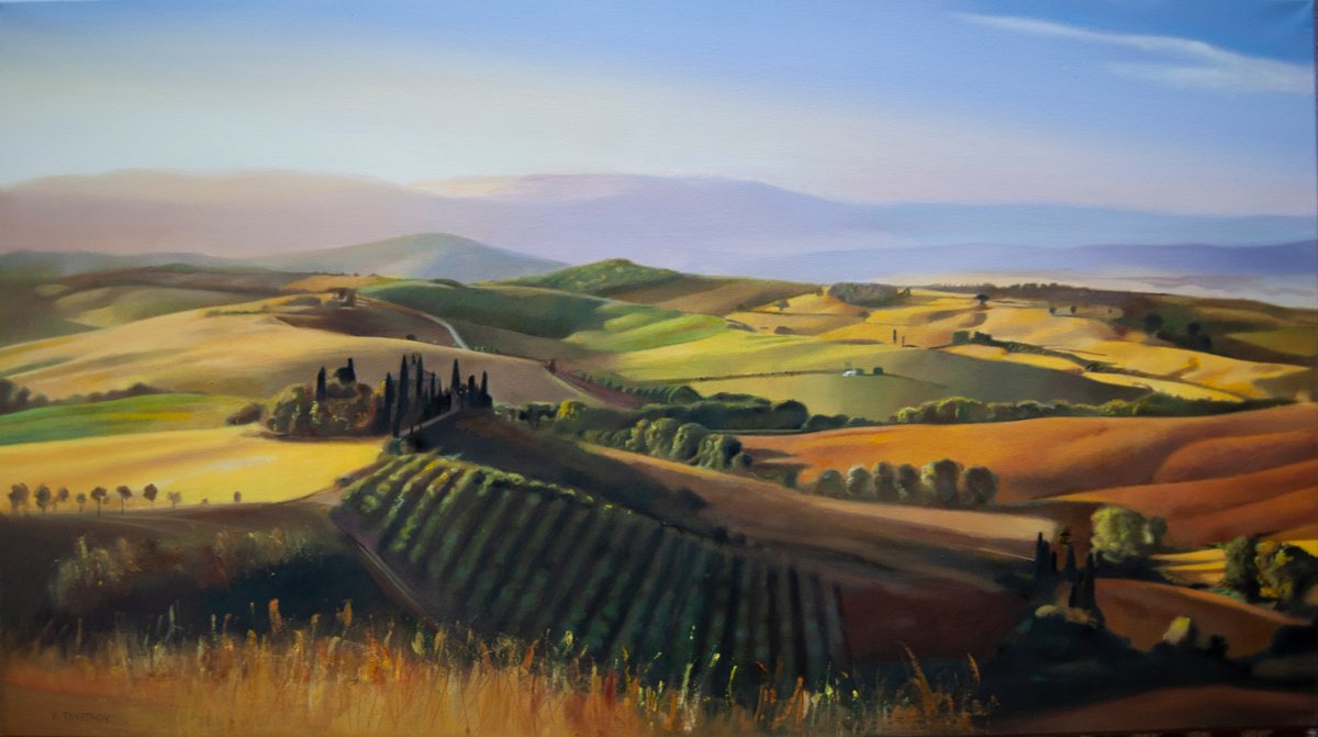 Photorealistic Landscape Oil Painting By Valeri Tsvetkov, 35 X 20", Home, Original Artwork