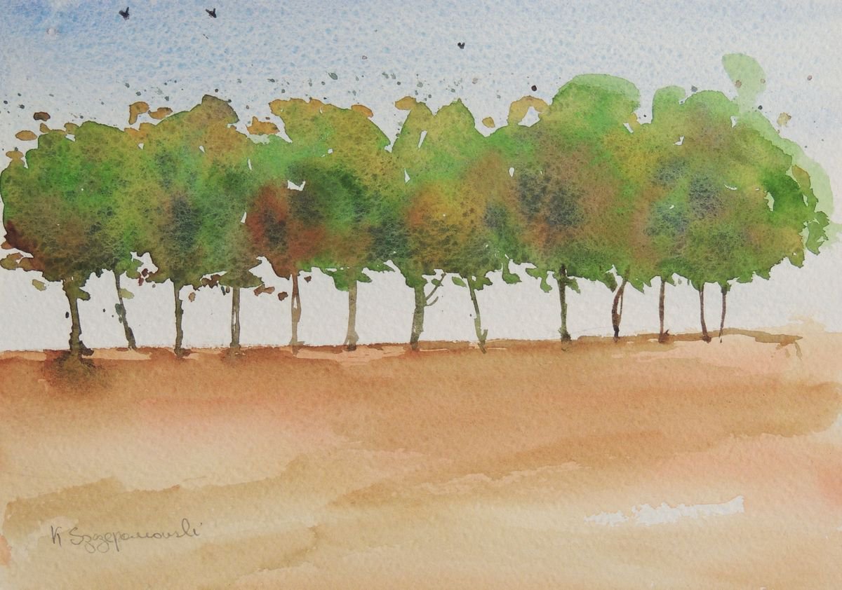 Late summer landscape - row of trees by Krystyna Szczepanowski